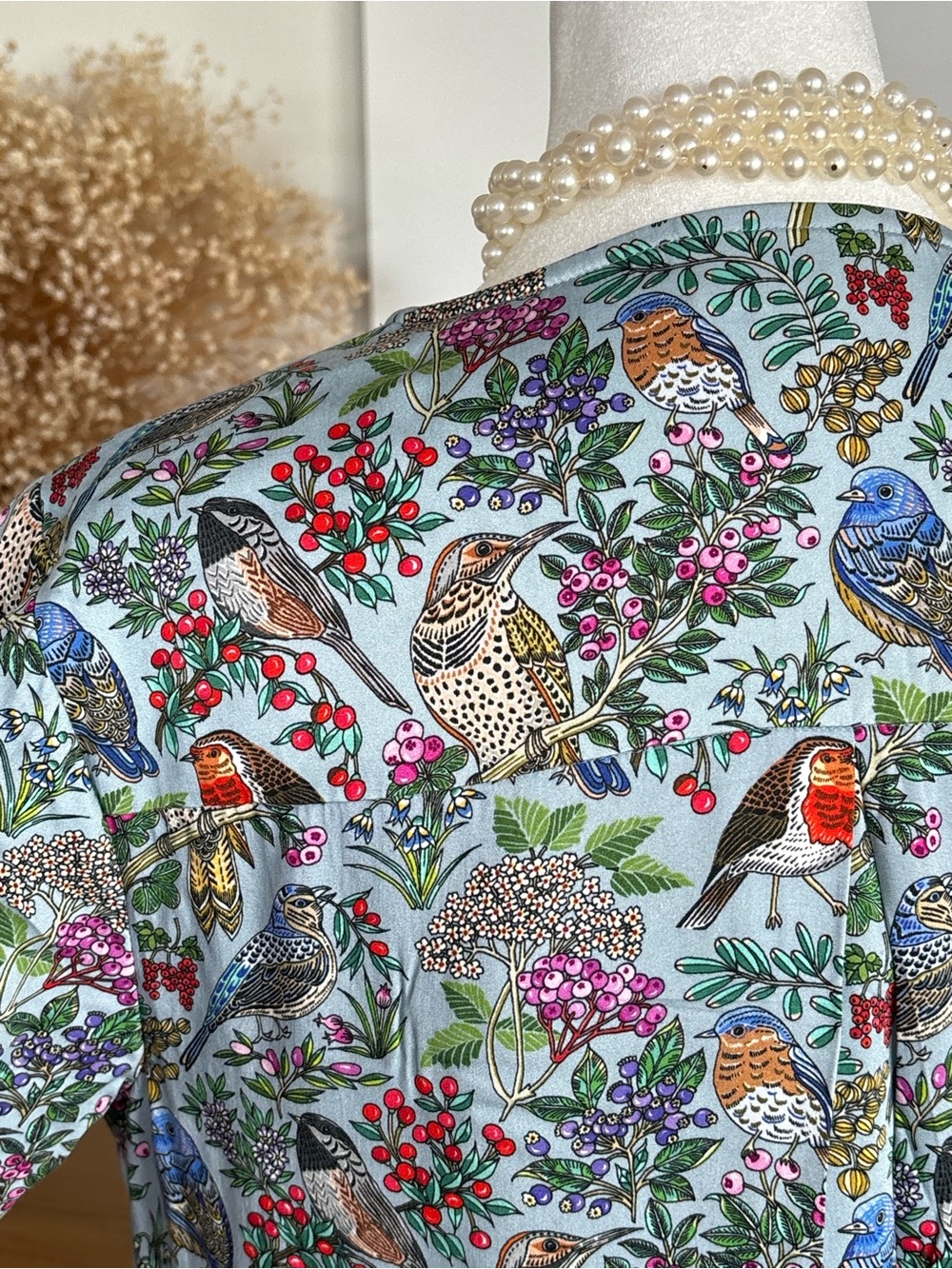 J.Jill S Bird Botanical Print Top Blouse 3/4 Sleeve EcoVero Viscose Old Money - Picture 6 of 13